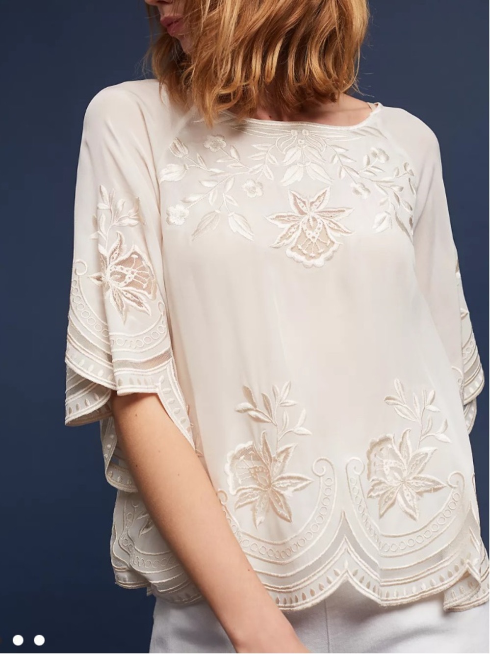 AS by DF Wild Shore Top Cream Embroidered Blouse Size Large